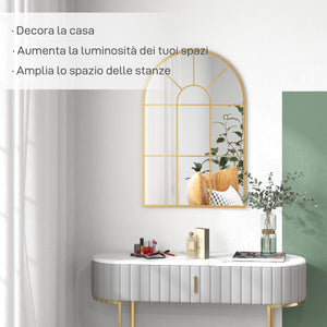 Specchio da Parete ad Arco 91x2x60 cm Stile Moderno in Vetro e Metallo Oro