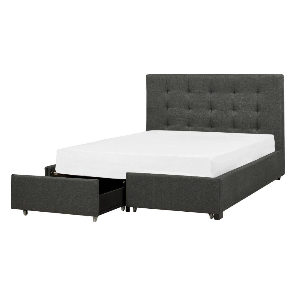 Letto contenitore matrimoniale imbottito grigio chiaro con rete a doghe e cassetti 140 x 200 cm