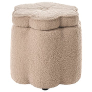 Pouf in bouclè beige con vano portaoggetti motivo floreale per soggiorno e camera da letto stile scandinavo