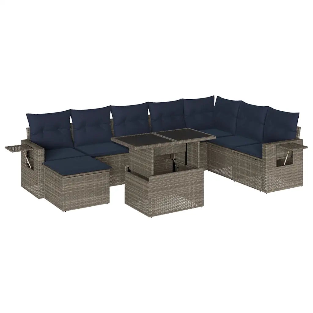 Set Divani da Giardino 9 pz con Cuscini Grigio in Polyrattan 3268101