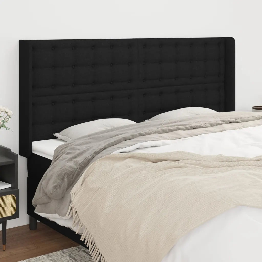 Testiera | Testata ad Orecchio Nera 183x16x118/128 cm in Tessuto