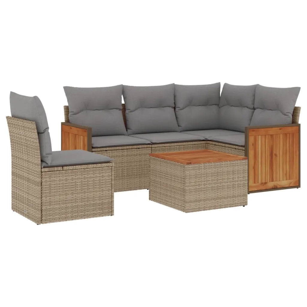 Set Divano da Giardino 6 pz con Cuscini Beige in Polyrattan 3260064
