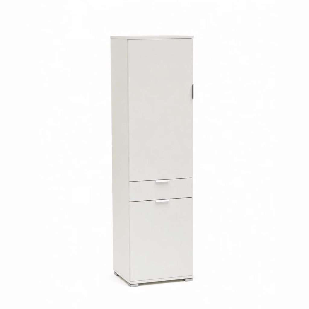 Armadio Colonna 2 Ante con Cassetto Bianco Già Montato | Mobile Multiuso Salvaspazio con Ripiani Regolabili | Armadietto Alto per Bagno, Cucina e Lavanderia