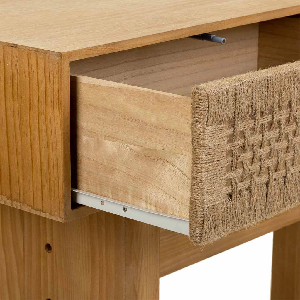 Mobile da ingresso in legno e corda intrecciata marrone 110x36x77h