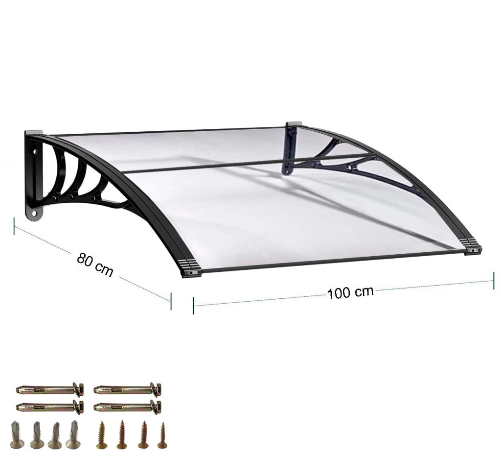 Pensilina Trasparente Copertura Tettoia Modulare Riparo Pioggia Porta Finestra Esterno - 100x80 Cm