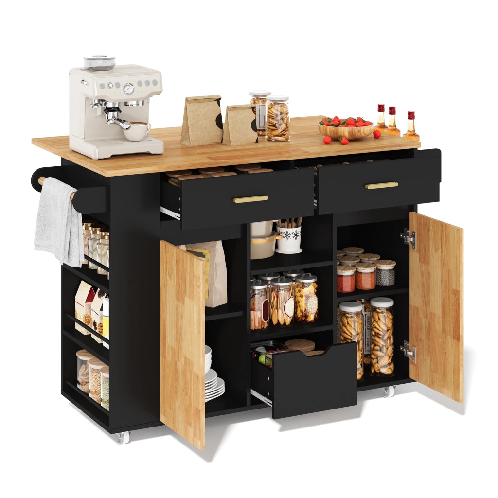 Mobile contenitore da cucina con 3 cassetti; ripiani e piano ribaltabile - nero naturale