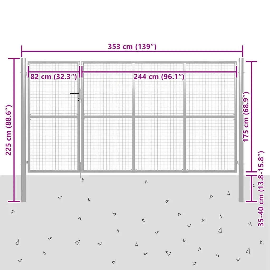 Cancello da Giardino in Acciaio 350x175 cm Argento 144344