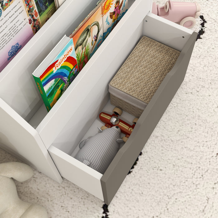 Libreria per Bambini 3-8 Anni 62.5x30x70 cm a 3 Ripiani con Cassetto Inferiore in MDF Grigio