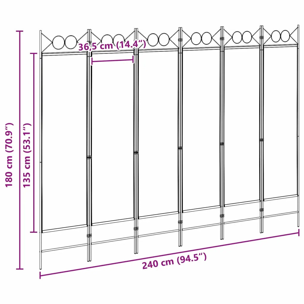 Divisore per Stanza a 6 Pannelli Beige 240 x 180 cm Tessuto