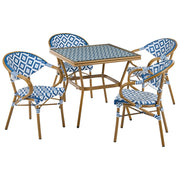Set da pranzo da giardino a 4 posti in rattan marrone scuro e alluminio Bianco e blu struttura in alluminio