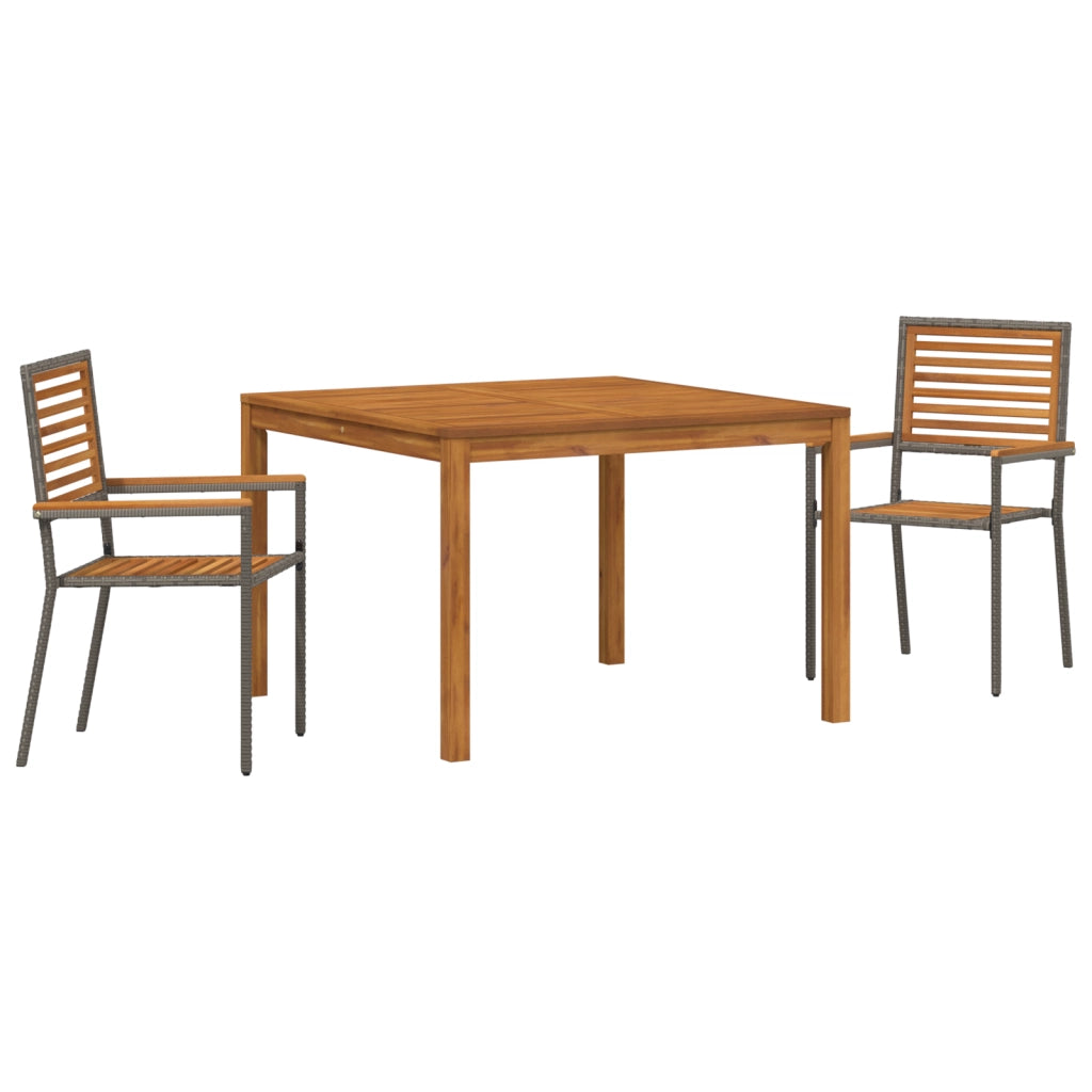 Set da pranzo da giardino 3 Pezzi  Rattan Poly Grigio Acacia