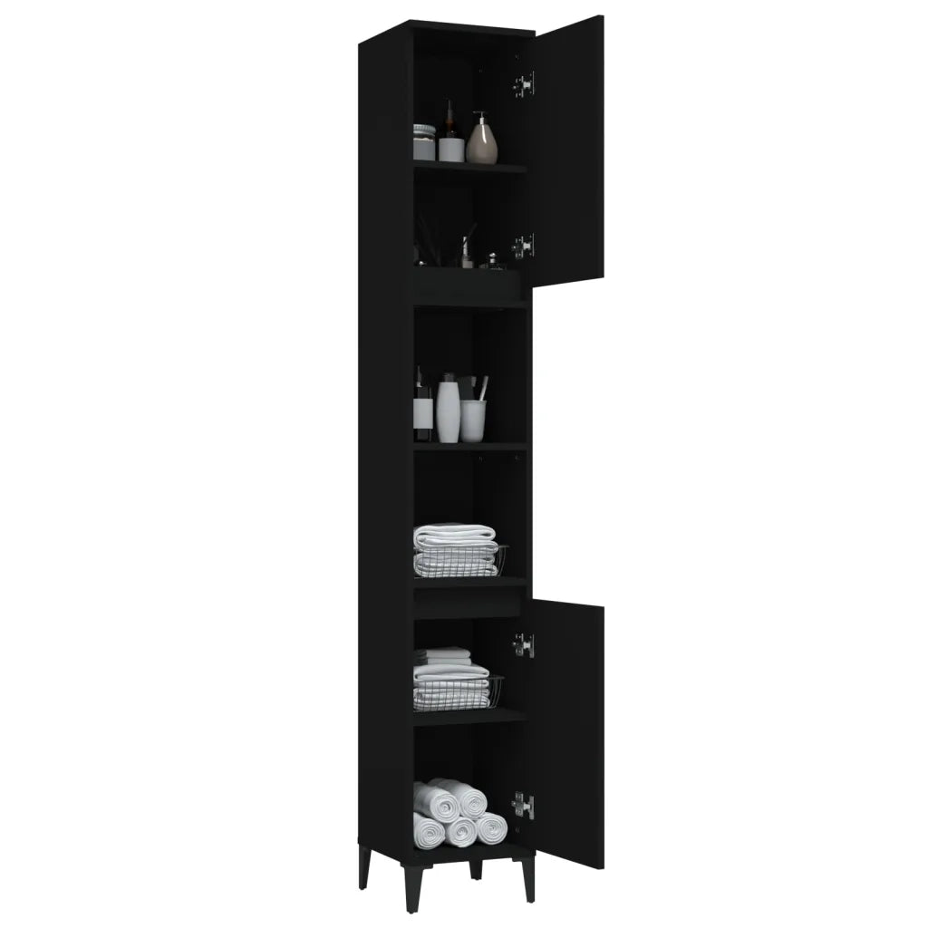 Armadietto da Bagno Nero 30x30x190 cm in Legno Multistrato 819797