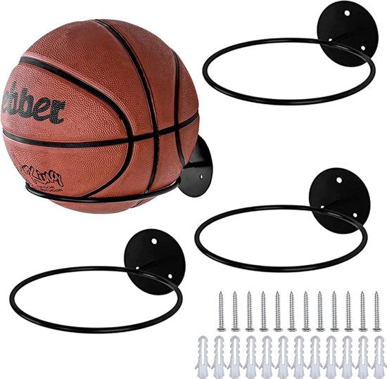 Set di 4 pallone da parete montati, montaggio a pallone metallico, supporto pallone da basket con viti, display pallone da basket, rugby, volley e calcio