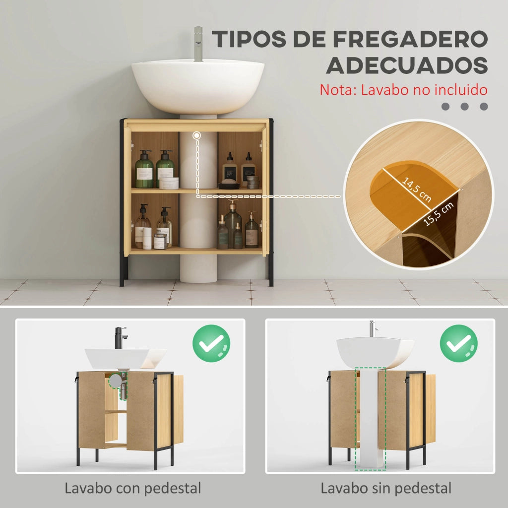 Mobile Sottolavabo per Bagno in Legno con 2 Ante e Ripiano 60x30x65,2 cm ¨C zephmum ¨C Rovere