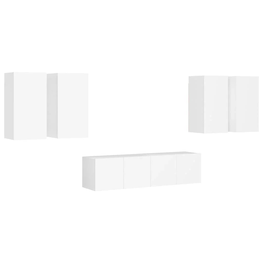Set di mobili da 6 pezzi tra cui armadio credenza mobile TV televisore per soggiorno camera da letto salotto legno ingegnerizzato bianco 02_0025021