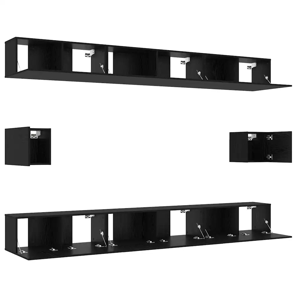 Set mobile TV 8 pz-Credenza per TV Rovere Nero Legno multistrato 761398