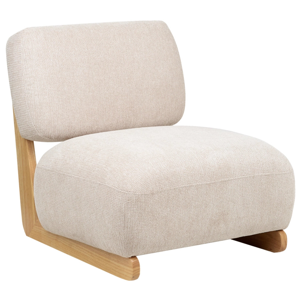 Poltrona Retro Senza Braccioli con Gambe in Legno Massello e Rivestimento in Tessuto Beige Chiaro in Stile Tradizionale per Soggiorno