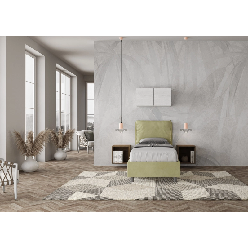 Letto imbottito Singolo 80x210 cm Antea - Con rete,Microfibra,Tè verde