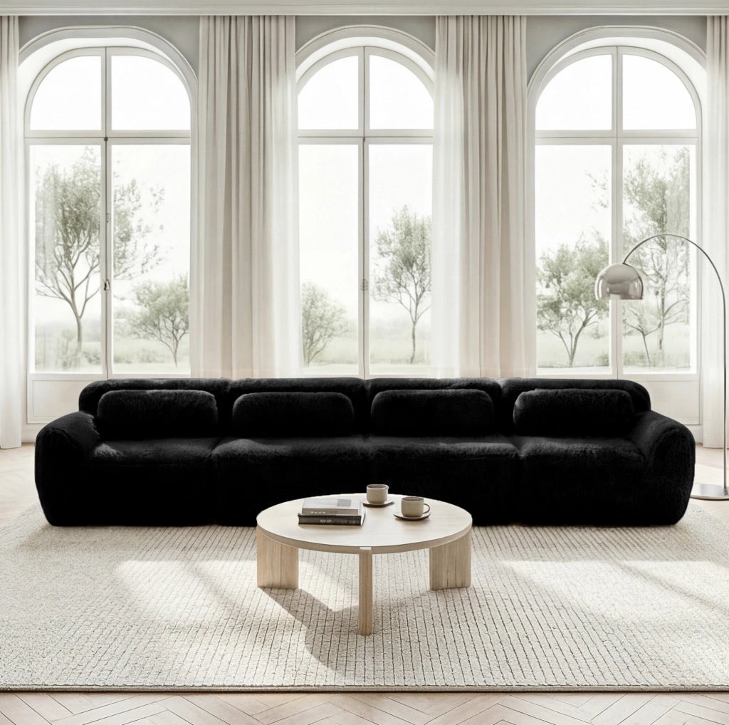 Divano modulare 4 posti senza telaio 378x104x73 cm in tessuto plush nero