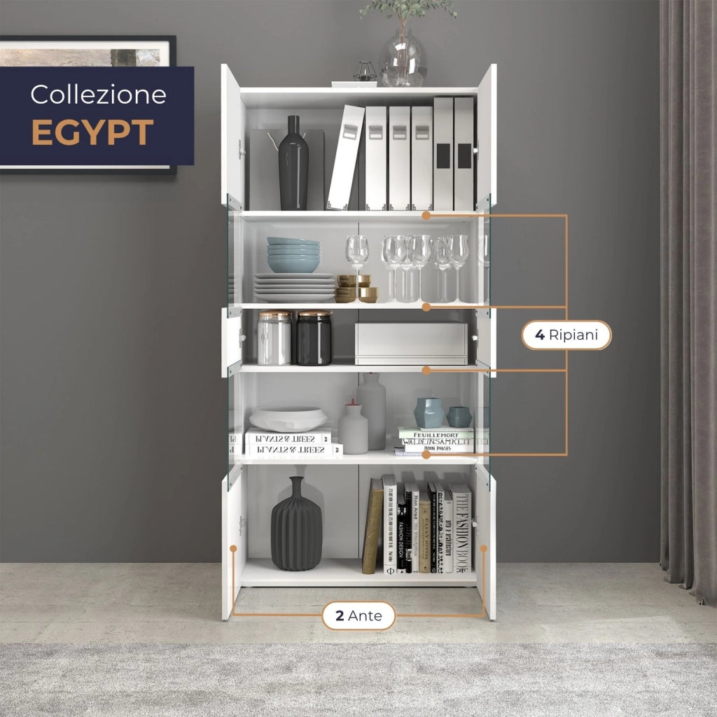 WHOUS Vetrinetta espositiva Egypt con 2 ante e 4 ripiani bianco lucido 80x38x160 cm