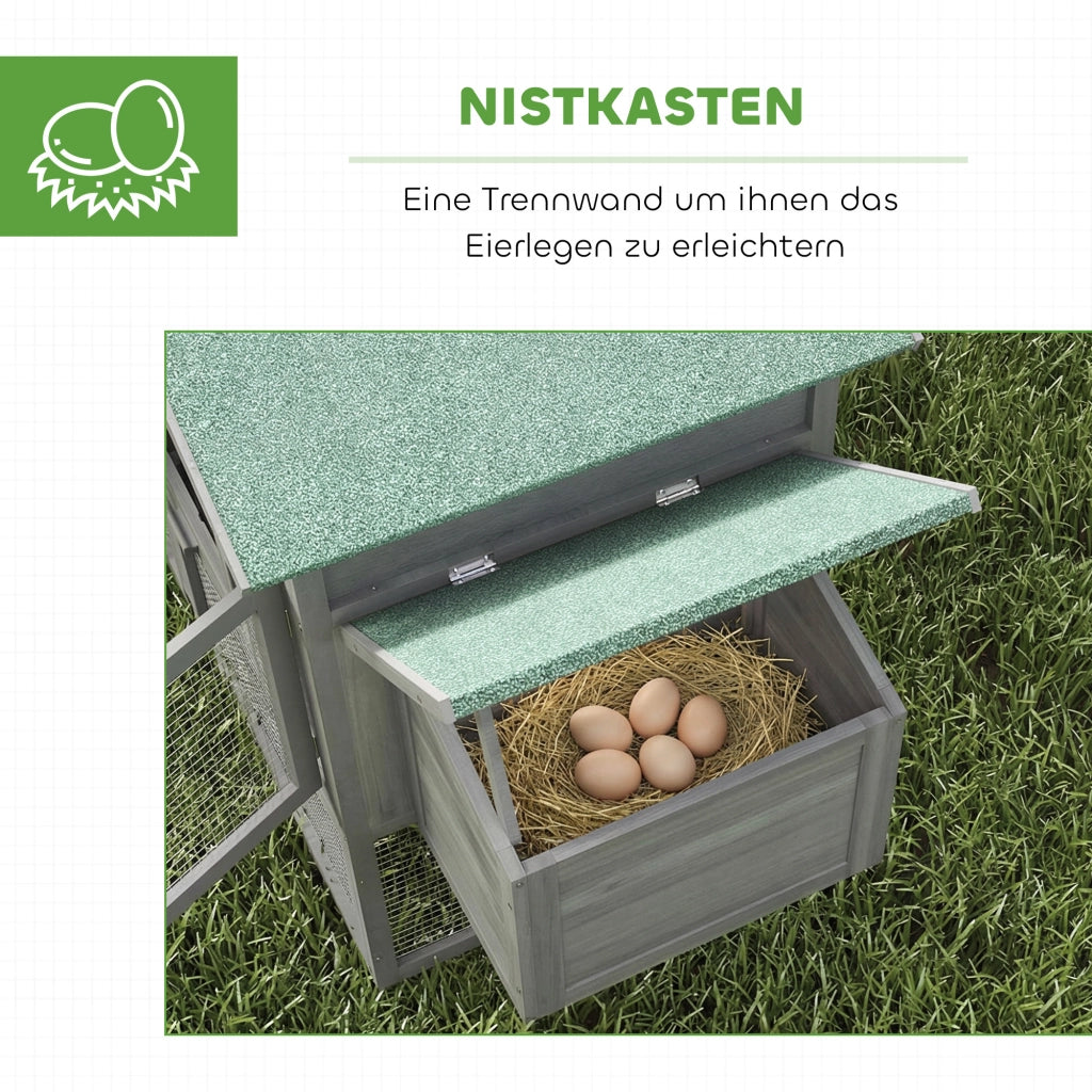 Pollaiolo Casa per Galline con Recinto ¨C zephmum ¨C Grigio Legno 168x75x103cm