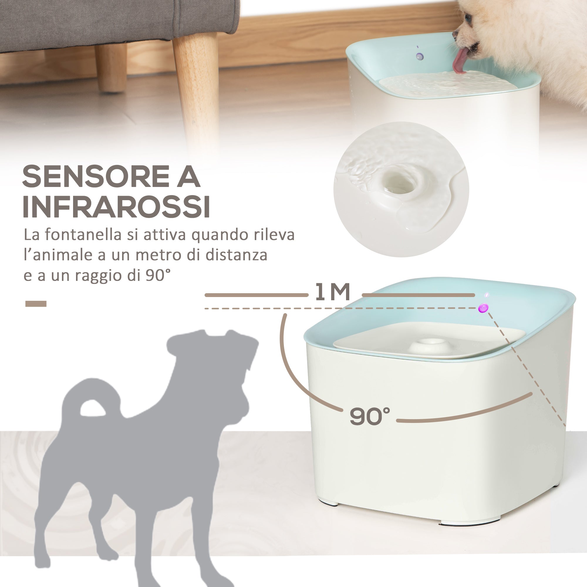 Fontanella per Cani e Gatti Automatico 3 Litri in ABS Blu e Bianco