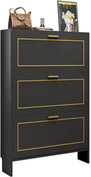 scarpiera Armadietto portascarpe - Organizer per scarpiera in Legno con 3 cassetti ribaltabili per Ingresso, corridoio, Armadio - Grigio Chiaro, 20 Pollici
