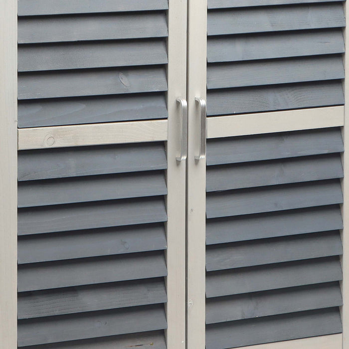 Armadietto grigio da esterno con piano di lavoro per giradinaggio, Mobile da giardino