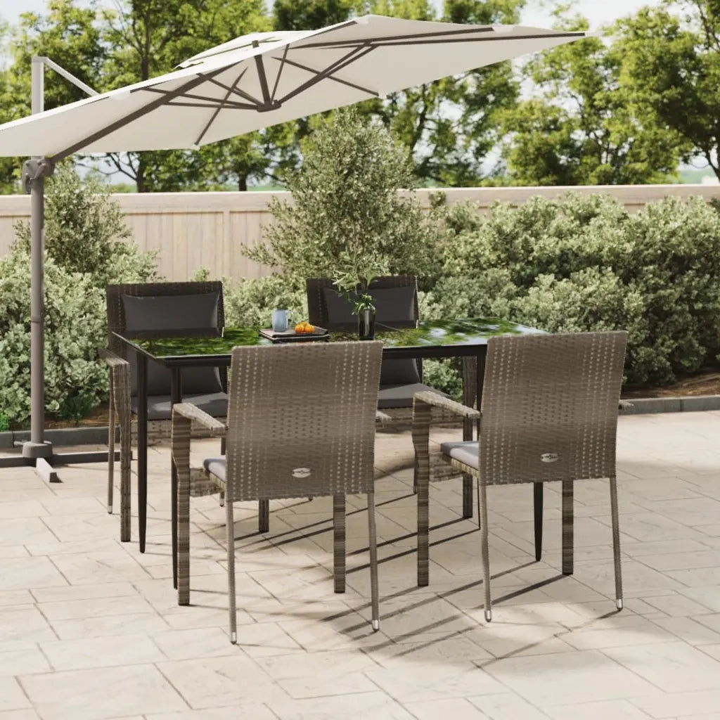 Set da Pranzo Giardino 5pz Nero e Grigio con Cuscini Polyrattan