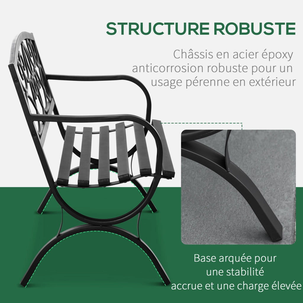 Panchina da giardino 2 posti ¨C Xylo ¨C schienale reclinabile acciaio nero 128x58,5x85 cm