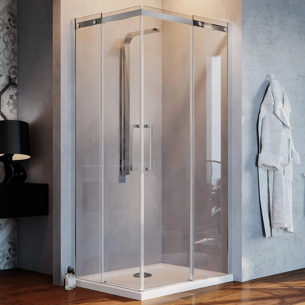 Box Doccia Angolare 90x90 cm 2 Ante Scorrevoli in Cristallo Trasparente 8mm H200 Fosterberg Horsens