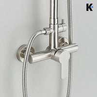 JANA | Set pioggia premium in acciaio inox spazzolato | Miscelatore doccia di design | Miscelatore doccia completo di doccetta