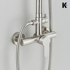 JANA | Set pioggia premium in acciaio inox spazzolato | Miscelatore doccia di design | Miscelatore doccia completo di doccetta