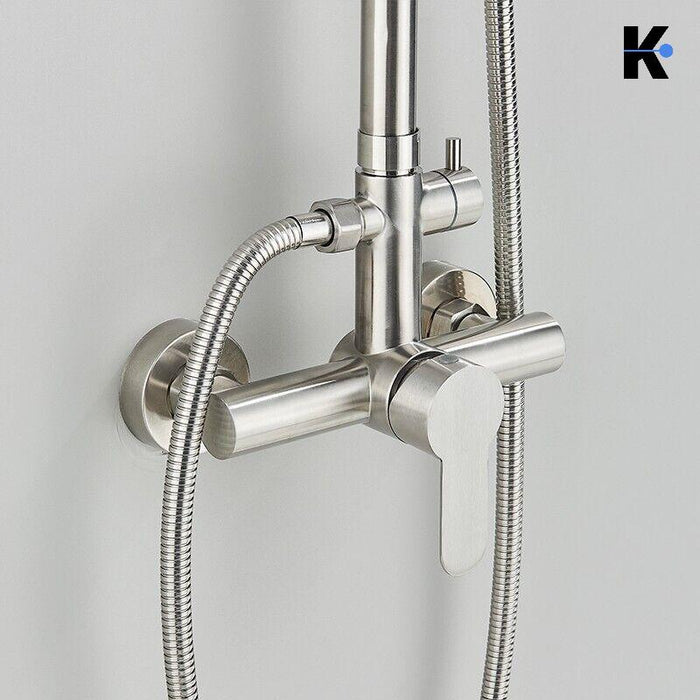 JANA | Set pioggia premium in acciaio inox spazzolato | Miscelatore doccia di design | Miscelatore doccia completo di doccetta
