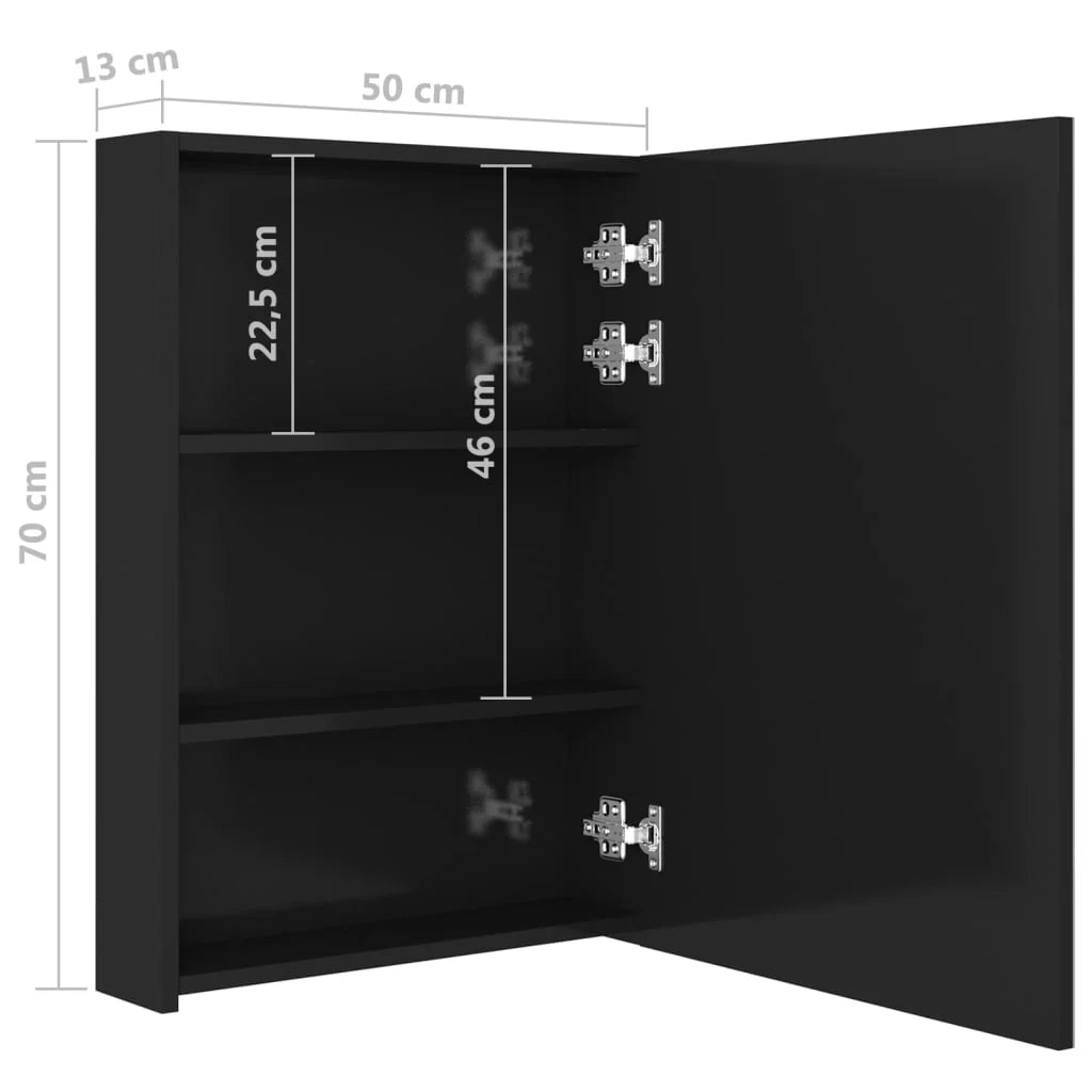 Mobile da bagno con specchio LED 50 x 13 x 70 cm nero lucido 02_0006614