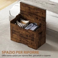 Panca Contenitore da 103L Multifunzione color Legno con Cuscino in Tessuto Grigio, 75x40x56 cm