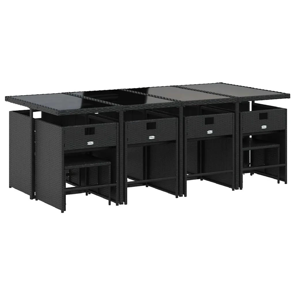 Set da Pranzo da Giardino 13pz con Cuscini Nero in Polyrattan 3211158