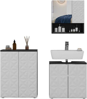 Set di mobili da bagno Edge, Nero, 60 cm, composto da mobile sottolavabo, specchiera e mobile medio
