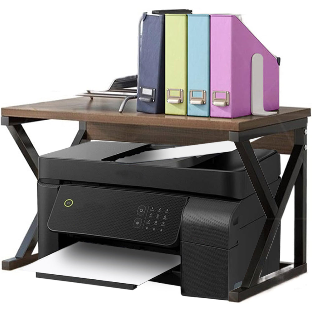 Scaffale da Scrivania Multiuso 2 Ripiani 54x35x35 cm per Stampante Ufficio in MDF Noce e Nero