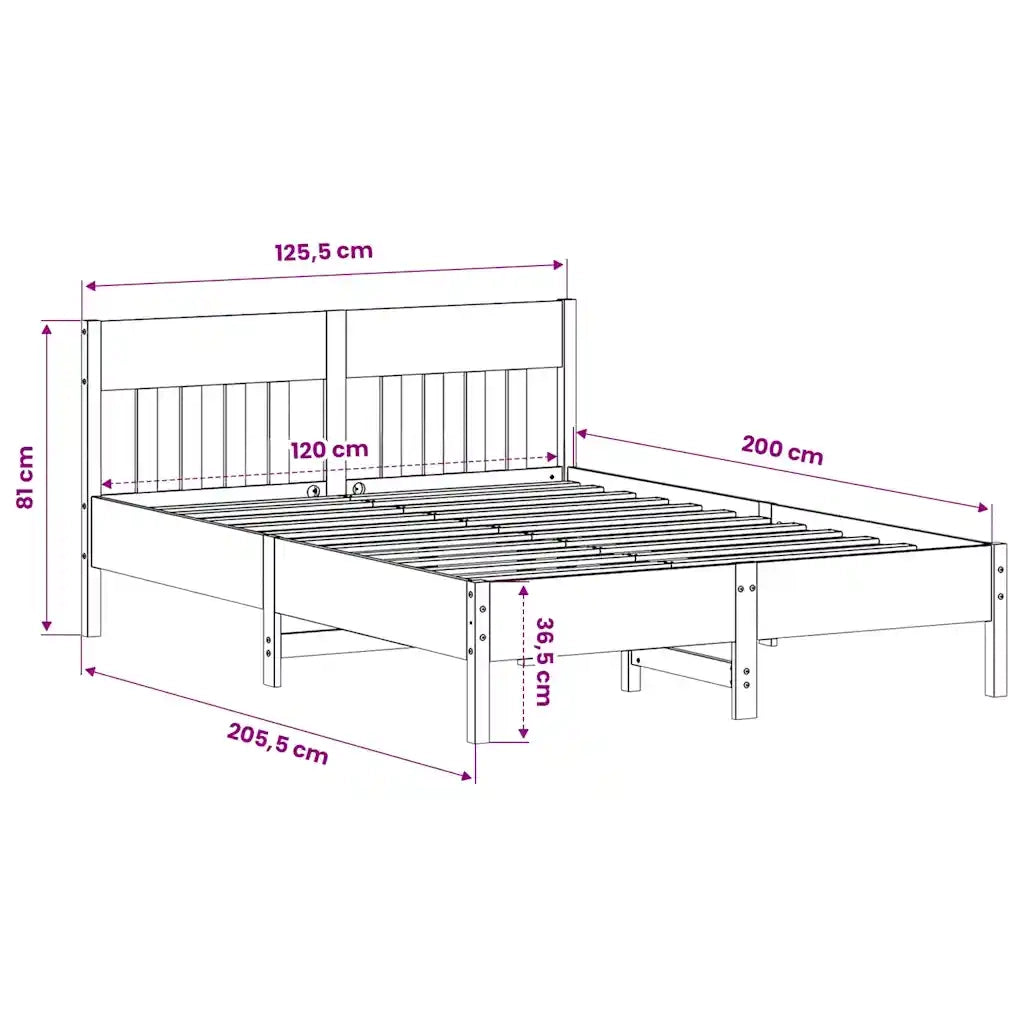 Letto senza Materasso Bianco 120x200 cm Legno Massello di Pino