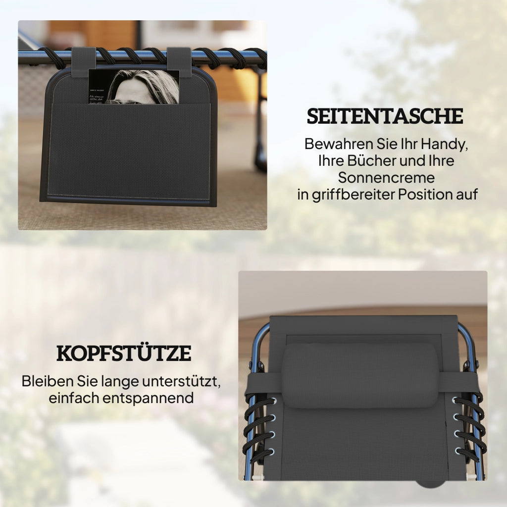 Lettino da giardino pieghevole con schienale regolabile e cuscino ¨C zephmum ¨C grigio