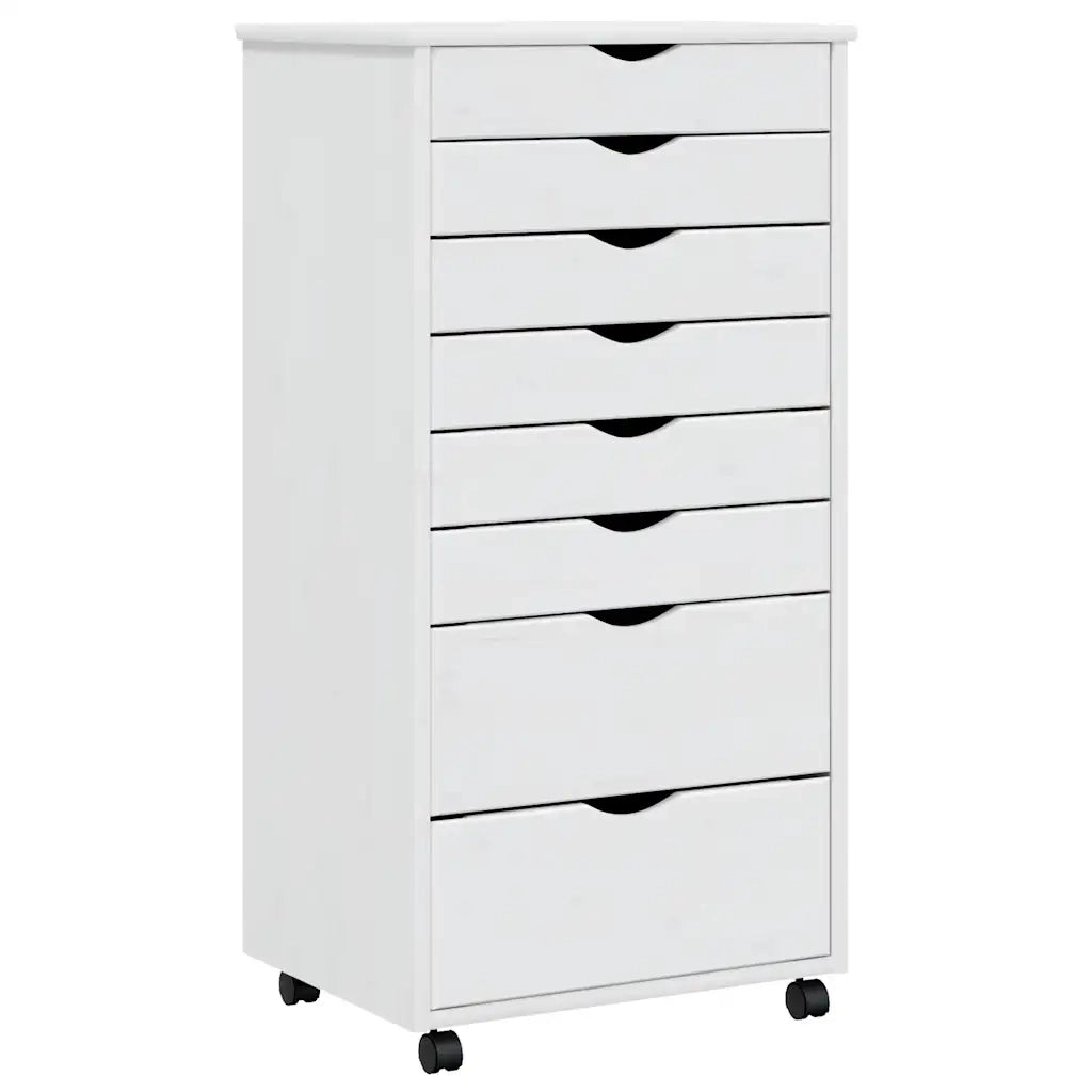 Mobile contenitore su ruote pratico con 8 cassetti 53 x 39 x 103 cm design moderno in legno di pino bianco 02_0047166