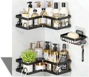 Cassetta da doccia autoadesiva - 3-Pack Organizzatore da doccia - Acciaio inossidabile - Inclusa la cassetta di sapone & 12 ganci - Piastra da doccia senza forare - Piastra da doccia per bagno e toilette - Nero