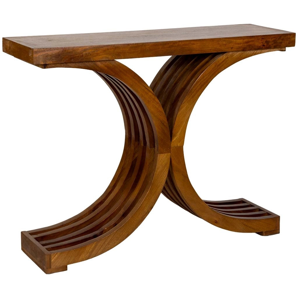 Tavolino da ingresso artigianale in legno marrone 100x30x82h cm