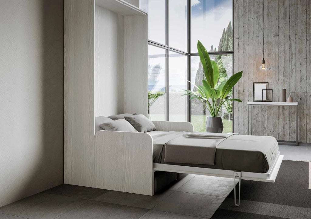 Letto 1 Piazza e Mezzo a Scomparsa Salvaspazio con Sofà Kentaro H210 cm Bianco