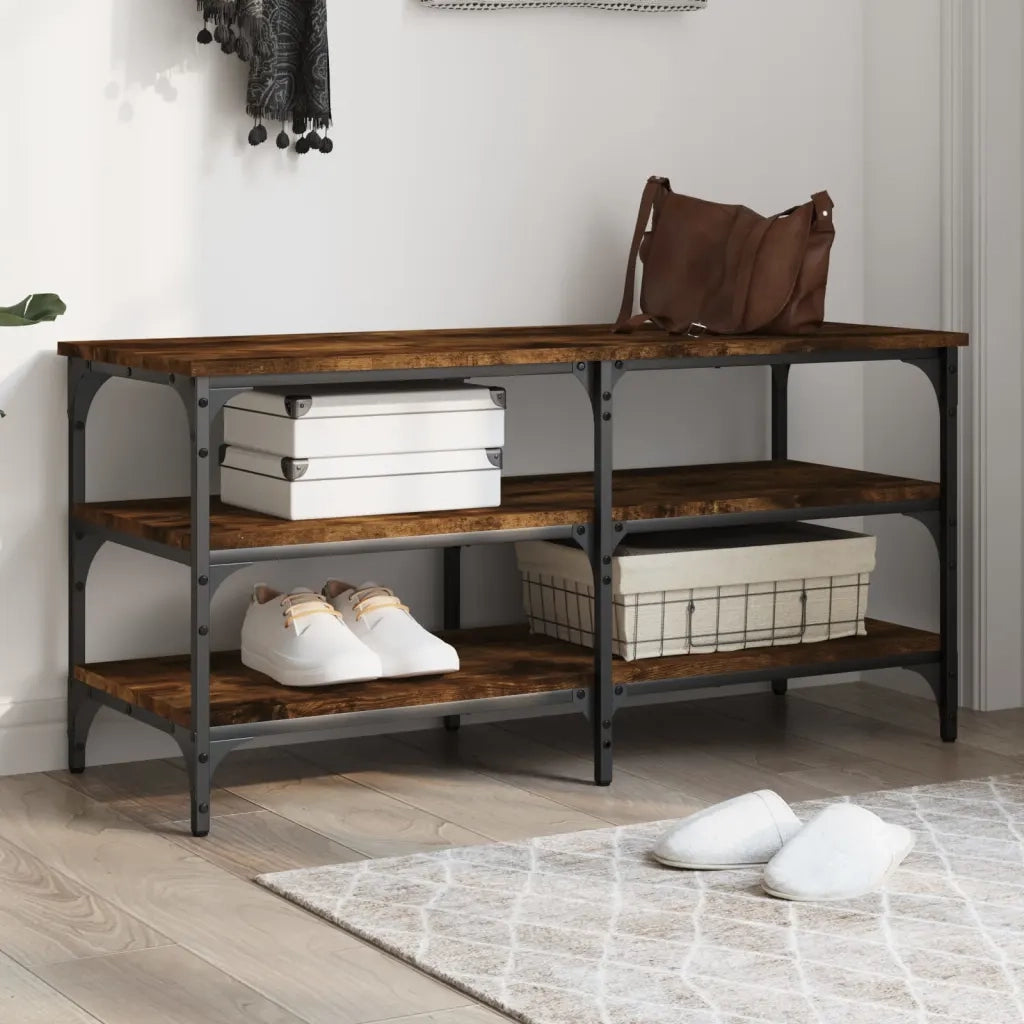 Panca Porta Scarpe-Sgabello-Panca Scarpiera Rovere Fumo 100x38,5x49cm Legno Multistrato