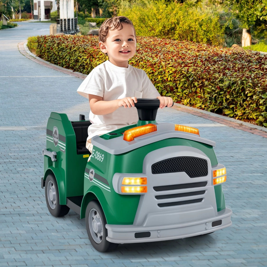 Auto elettrica per bambini 12V camion dei pompieri, 4 ruote antiscivolo con pala estintore scala casco di sicurezza Verde