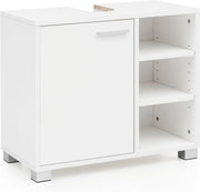 Cassettiera da bagno - Cassetta in legno con porta - Mobile da bagno con cassetti e contenitori - Mobile da bagno in legno con superficie - Bianco - 60x55x32cm