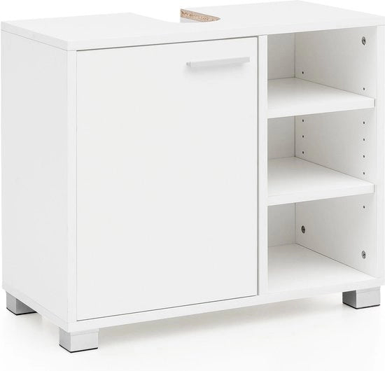 Cassettiera da bagno - Cassetta in legno con porta - Mobile da bagno con cassetti e contenitori - Mobile da bagno in legno con superficie - Bianco - 60x55x32cm