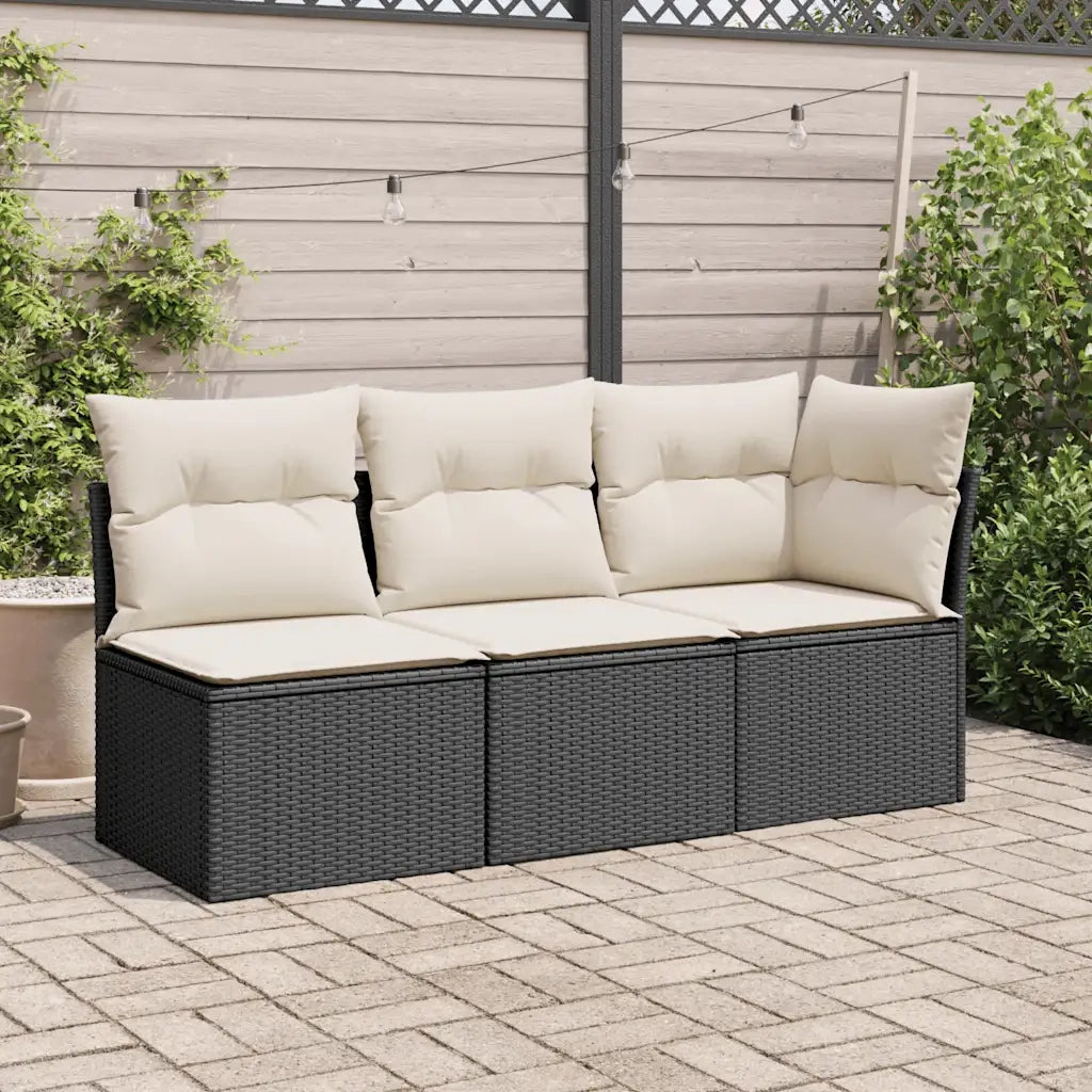Divano Angolare da Giardino con Cuscini Nero in Polyrattan 365997